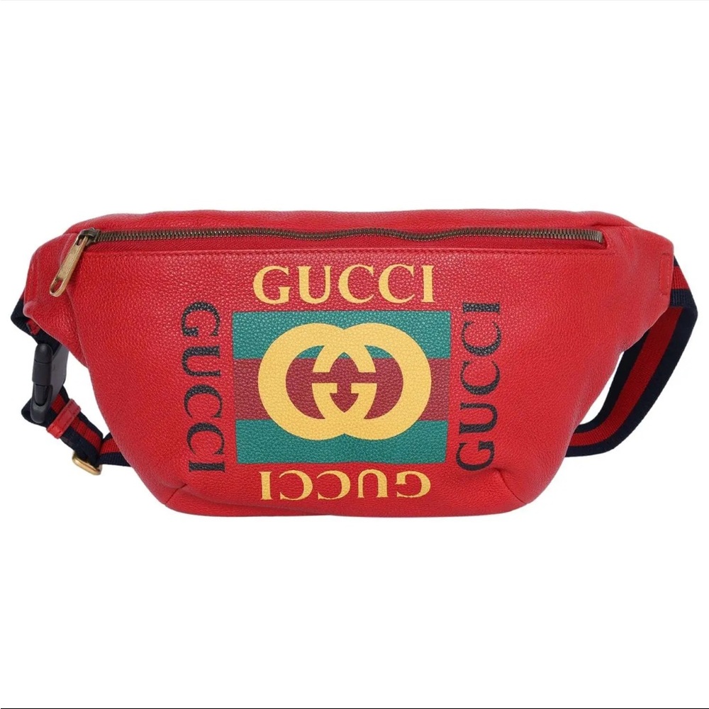 Gucci Leather Logo Print Waist Belt Bag in Hibiscus🌺 Red Authenticity Guaranteed - Picture 6 of 9